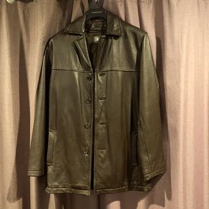 Brown leather coat
